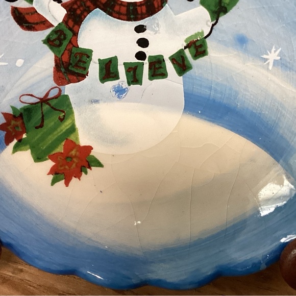 🔵 “3/$15” - 2012 Ceramic Crafted - Scalloped Edged Snowman Designed Bowl - Nice - Picture 5 of 8
